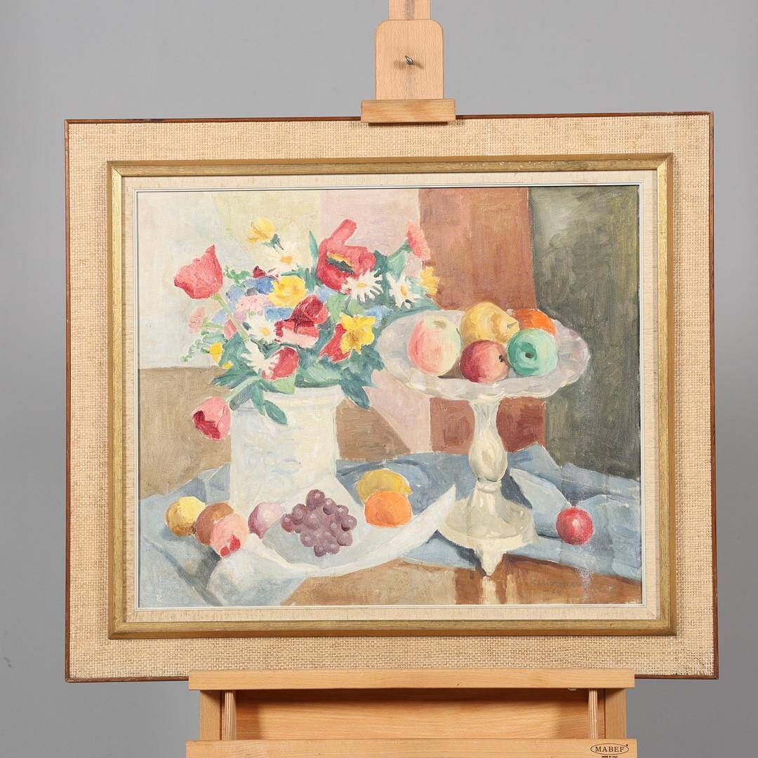 Original Swedish Oil on Canvas – "Flowers and Fruit by Ellis Wallin"