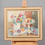Original Swedish Oil on Canvas – "Flowers and Fruit by Ellis Wallin"