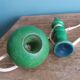 Bilboquet ancien jouet en bois laqué vert