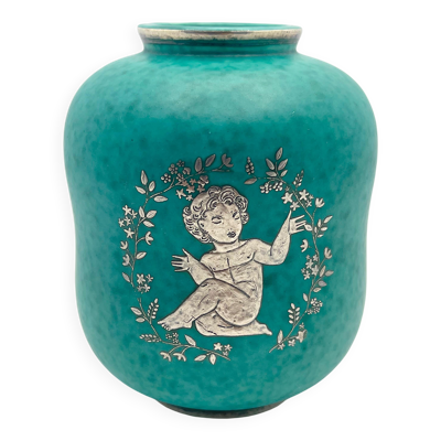 Vase Gustavsberg Suède signé Wilhelm Kage « Argenta », 1950