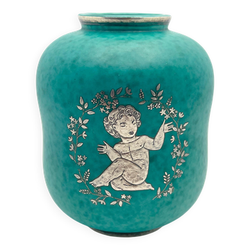 Vase Gustavsberg Suède signé Wilhelm Kage « Argenta », 1950