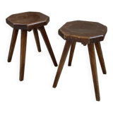 Pine stools with curved seat from the 50s