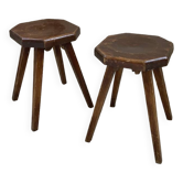 Tabourets en pin assise incurvée durupt années 50