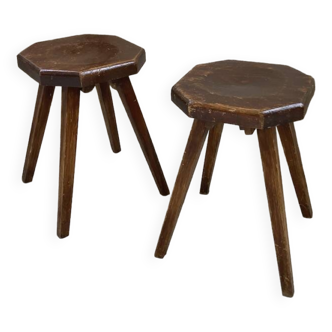 Pine stools with curved seat from the 50s