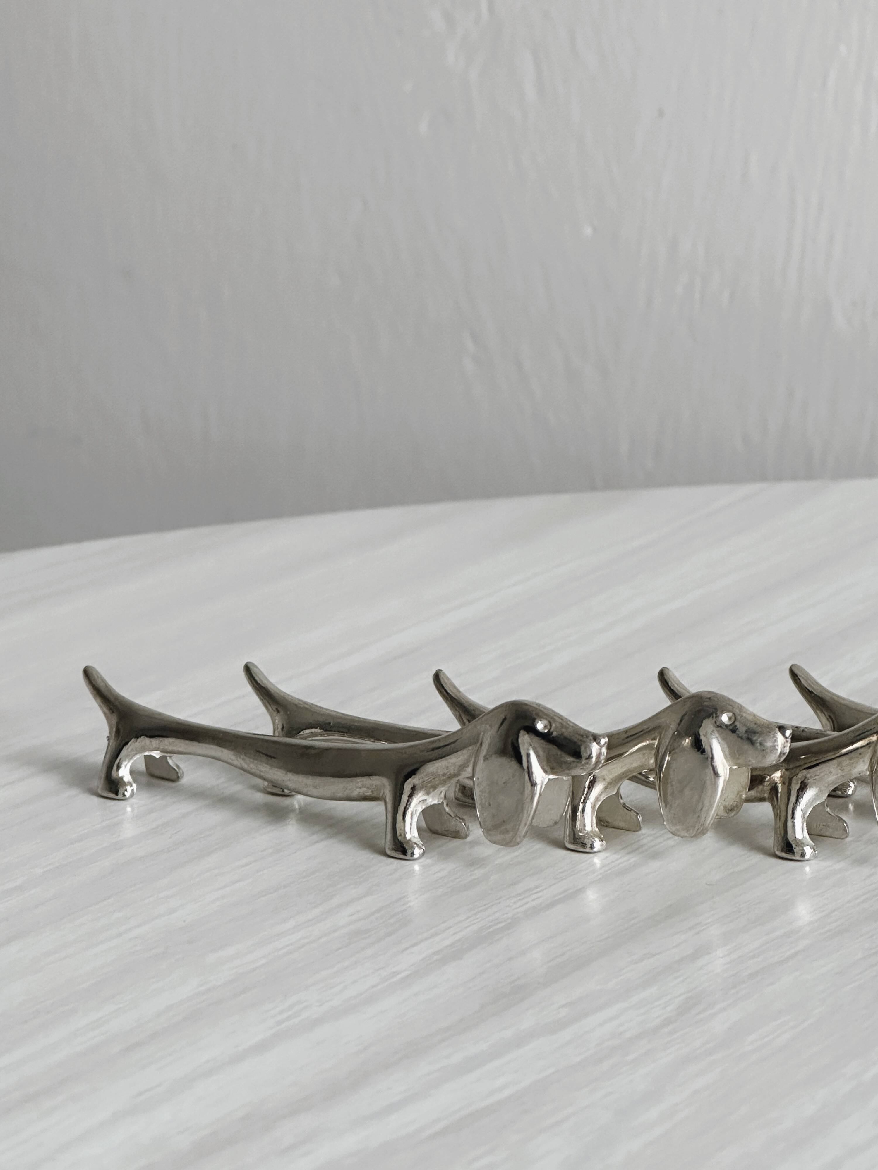 6 white stainless steel metal dachshund dog knife holders