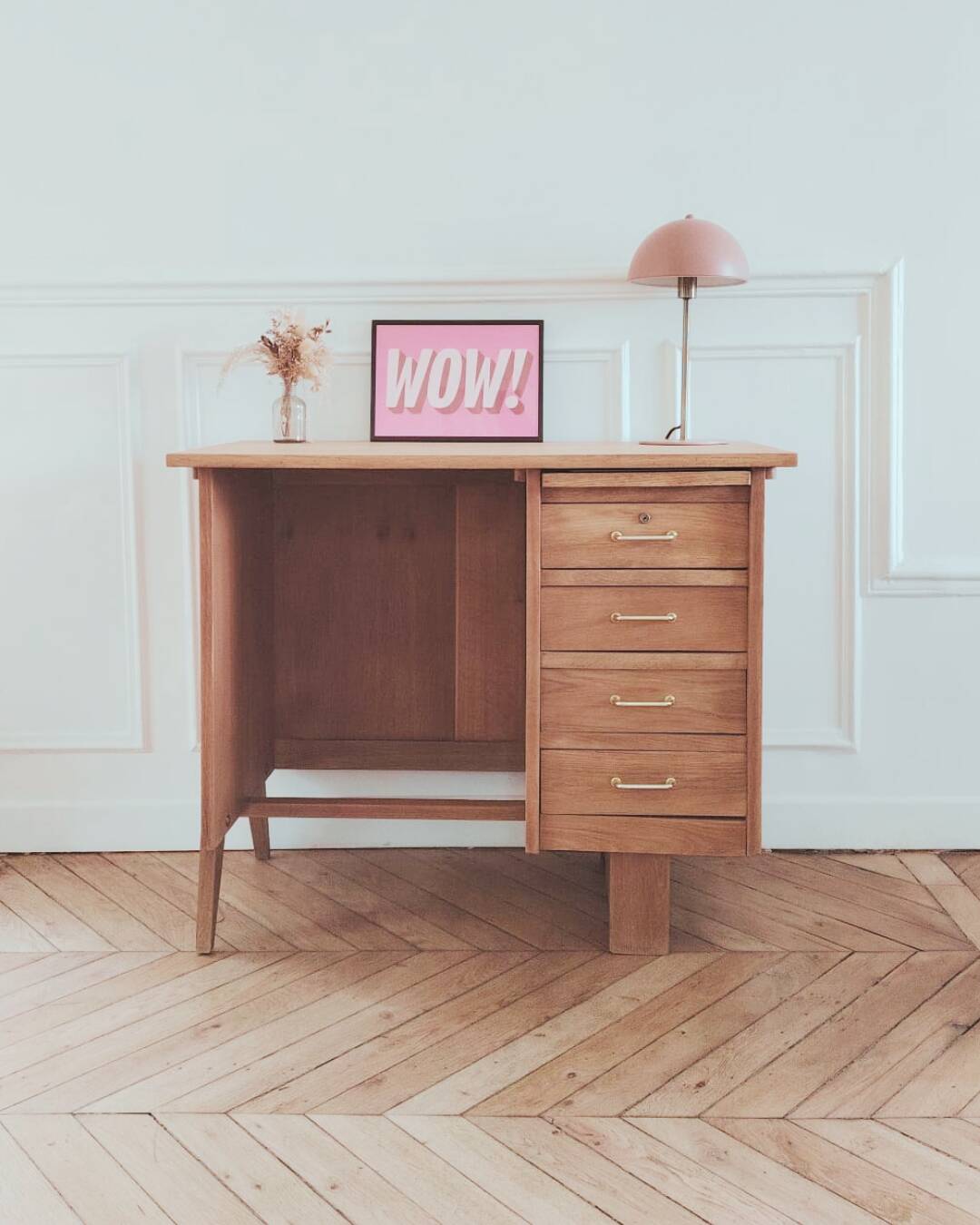 Bureau scandinave vintage rénové, années 50-60