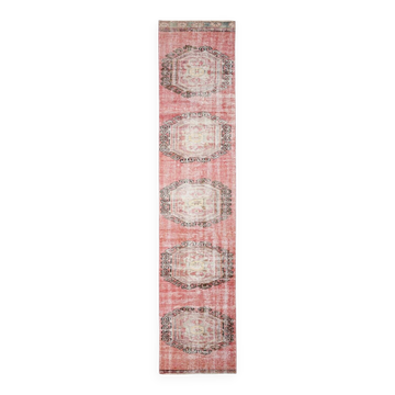 Pale Read Classic Turkish Vintage Runner Rug, 72x337Cm