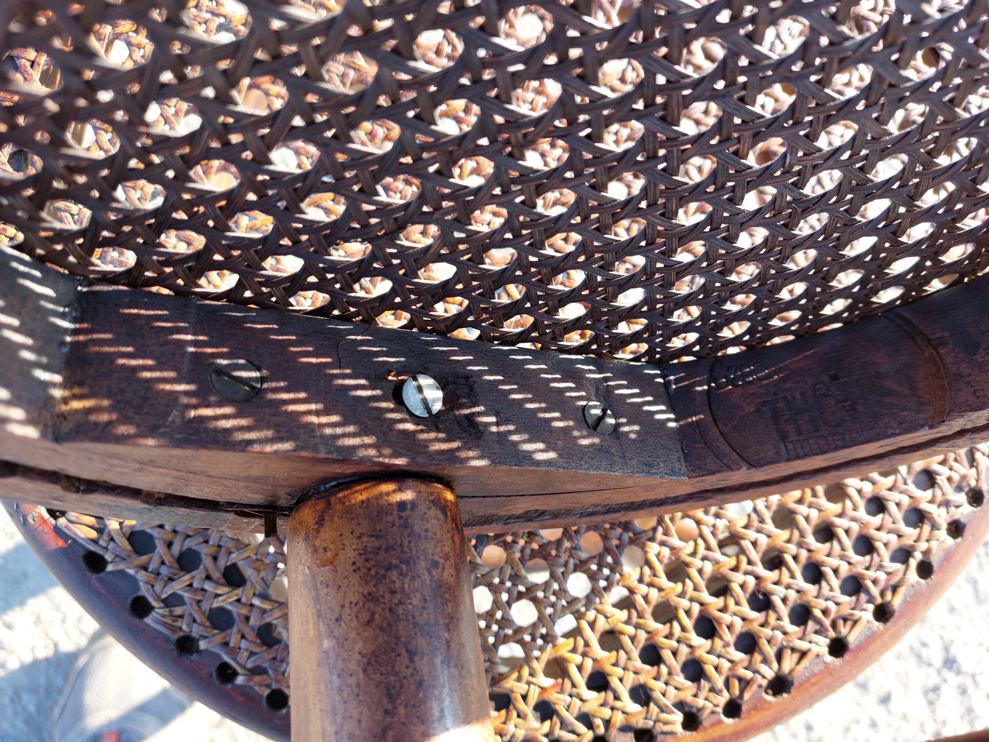 Pair of low caned stools signed Thonet - 1920s