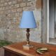 Vintage bedside lamp in gold metal – sculpted base and blue shade