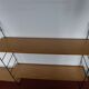 Vintage thong wall shelf, wood and black lace-up metal