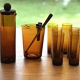 70s Amber Glass Orangeade Set - Vintage 9 Piece Set - Made in FRANCE