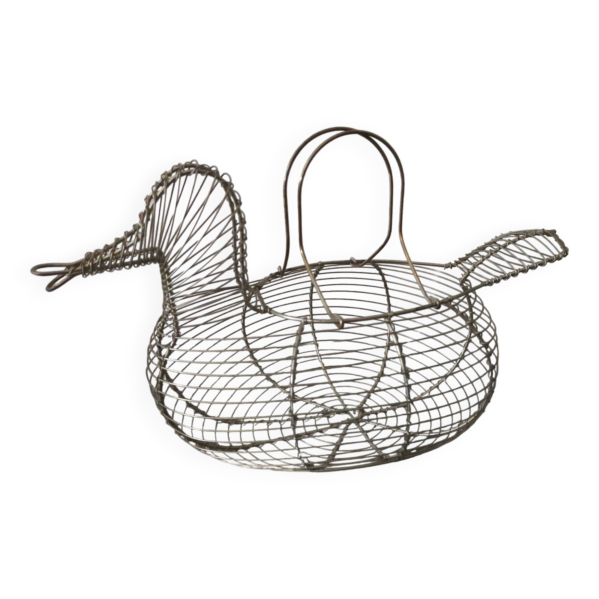 Vintage duck shaped metal egg basket in very good condition
