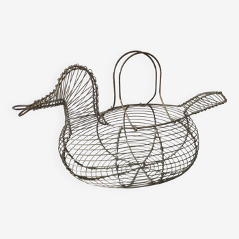 Panier à œufs en métal en forme de canard vintage en très bon état