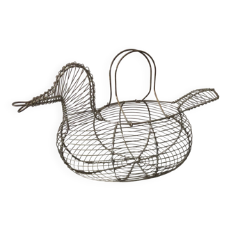 Panier à œufs en métal en forme de canard vintage en très bon état