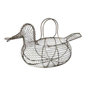 Panier à œufs en métal en forme de canard vintage en très bon état