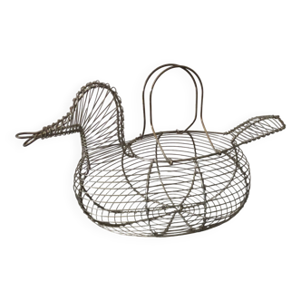 Vintage duck-shaped metal egg basket in very good condition