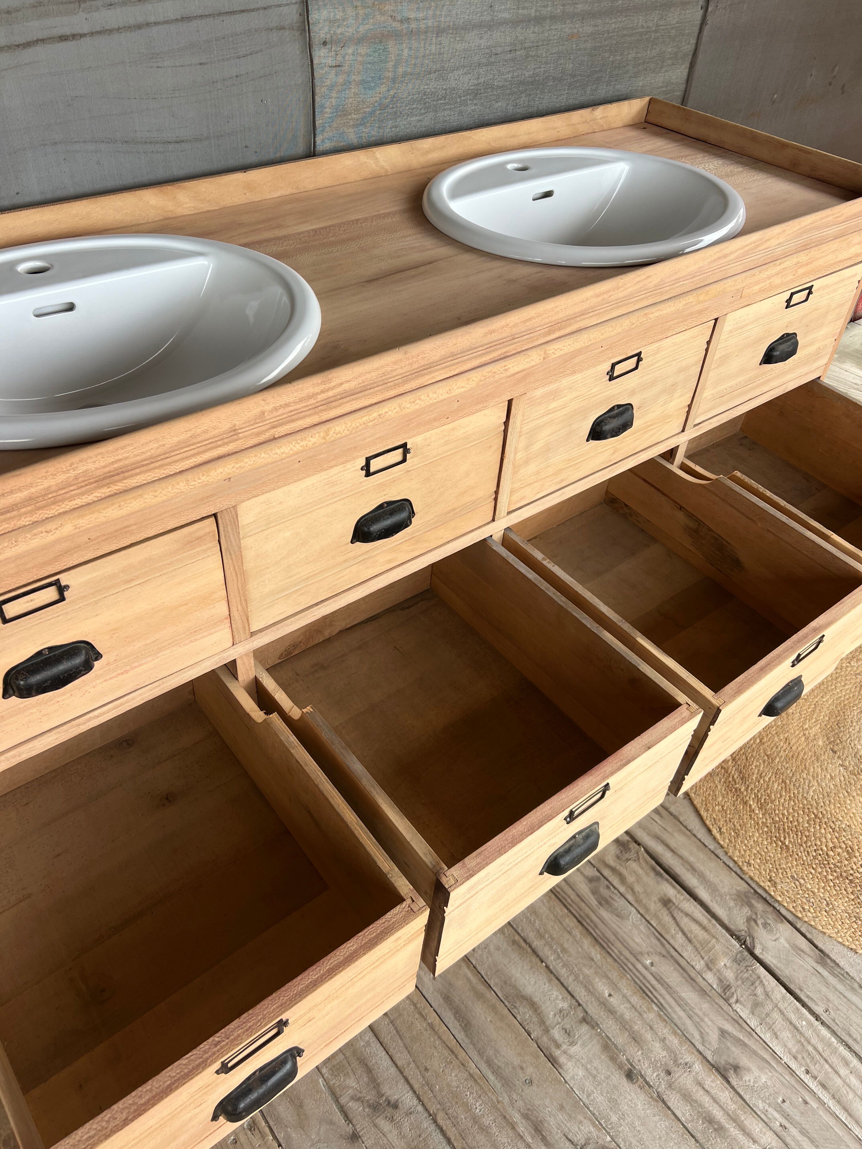 Furniture with 2 basins in raw wood