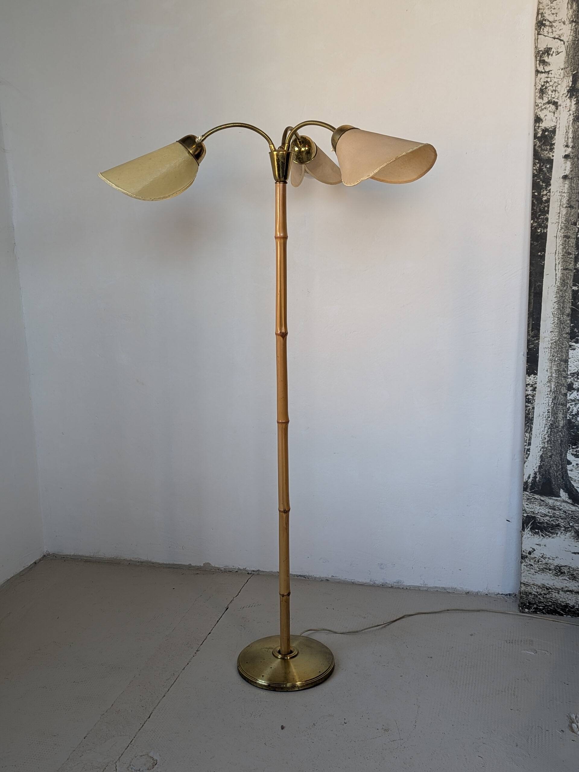 Bamboo and brass floor lamp