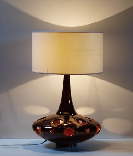 Lamp "flying saucer" space age ceramic Brown