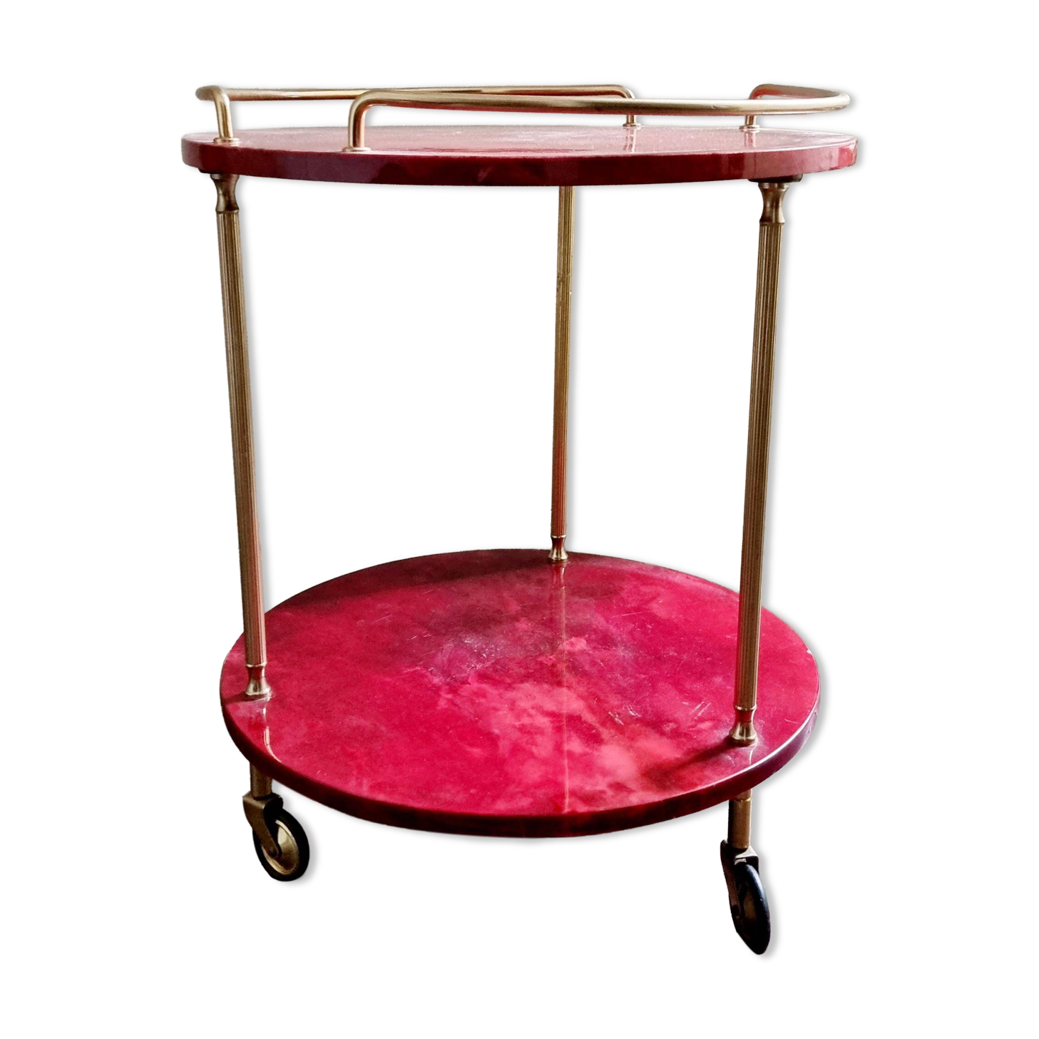 Aldo Tura bar cart, red goat leather, mid-century Italian / Hollywood Regency