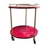 Chariot de bar Aldo Tura, cuir de chèvre rouge, italien du milieu du siècle / Hollywood Regency