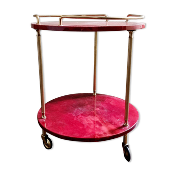Chariot de bar Aldo Tura, cuir de chèvre rouge, italien du milieu du siècle / Hollywood Regency