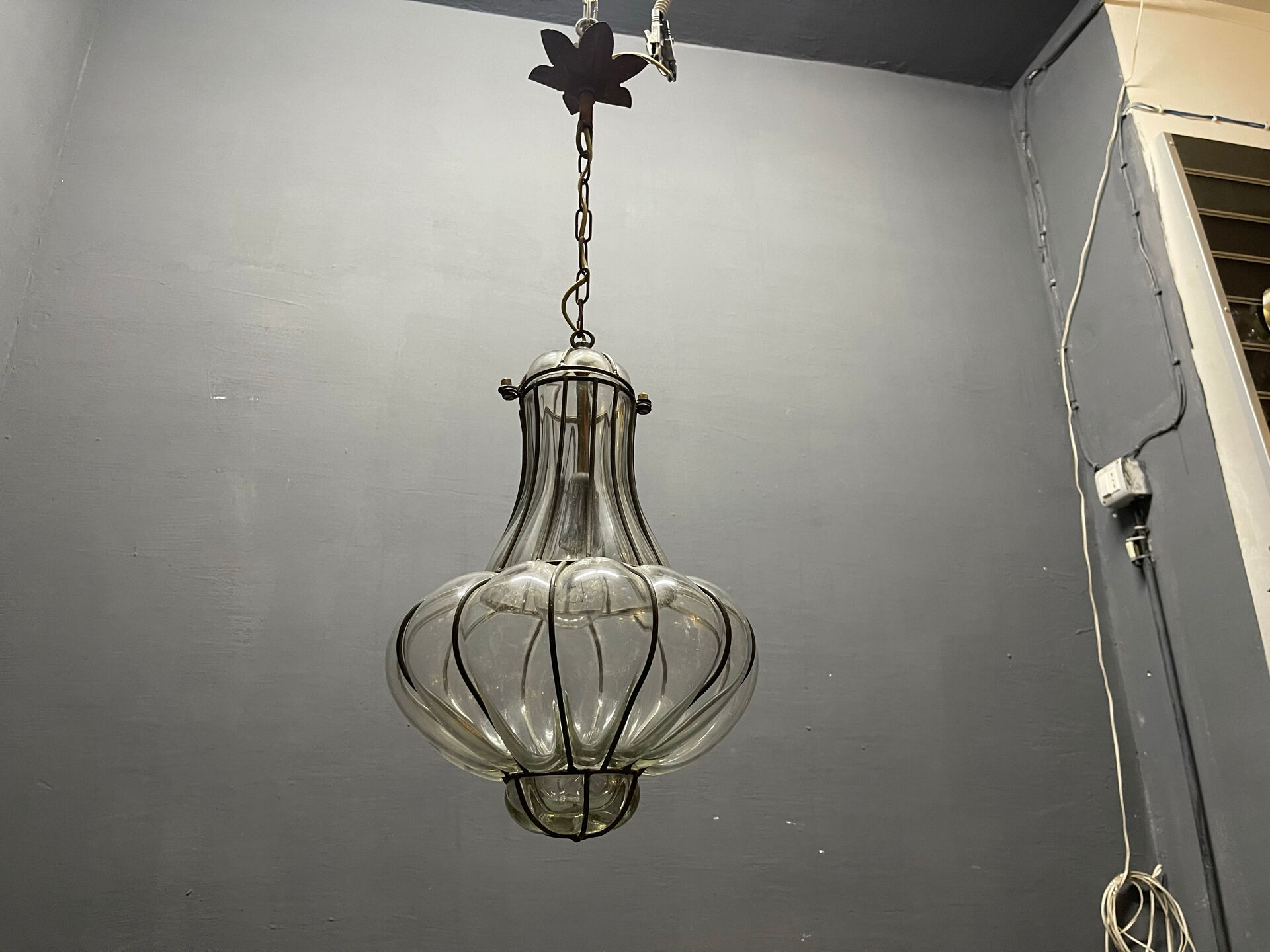 Wrought Iron Murano Glass Light Pendant 1950’s