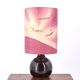 Lampe violette en céramique, abat jour en soie peinte, années 70