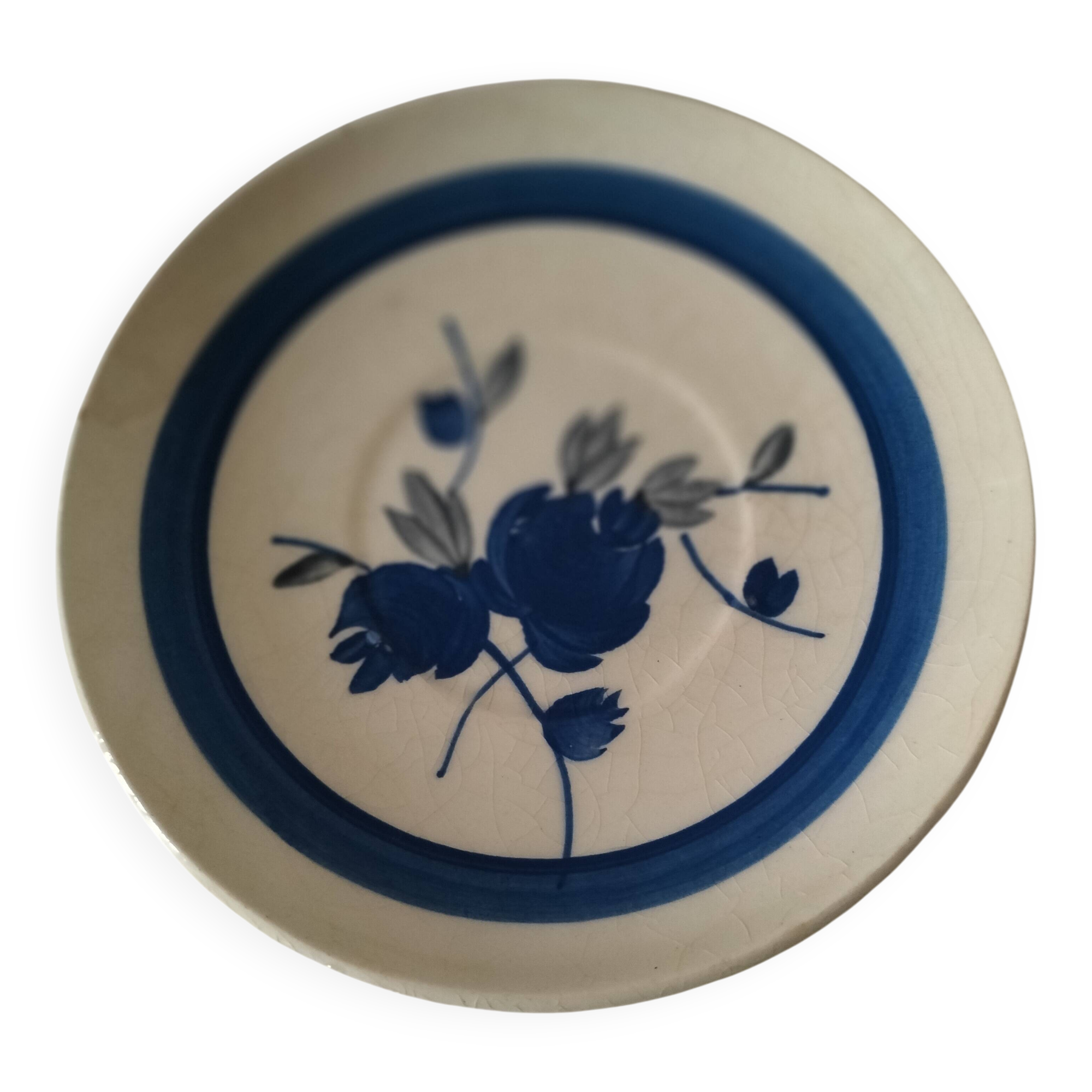 Rare assiette Gien modèle Guy – décor bleu peint à la main - fin 19ème