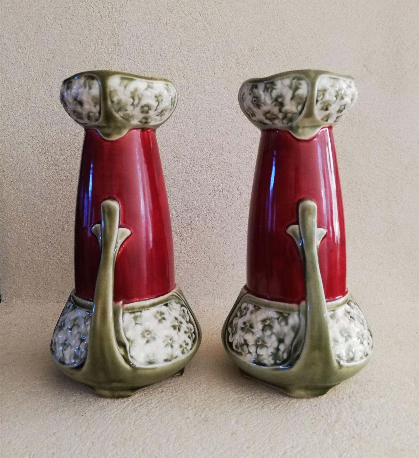Pair of fives-lille art nouveau vases with handles
