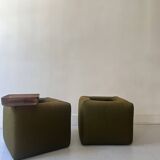 Pair of cinna bedside tables in foam and smoked plexiglass, ligne roset 1970