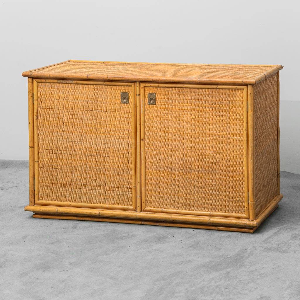 Bamboo and rattan sideboard 1970s vintage modernism