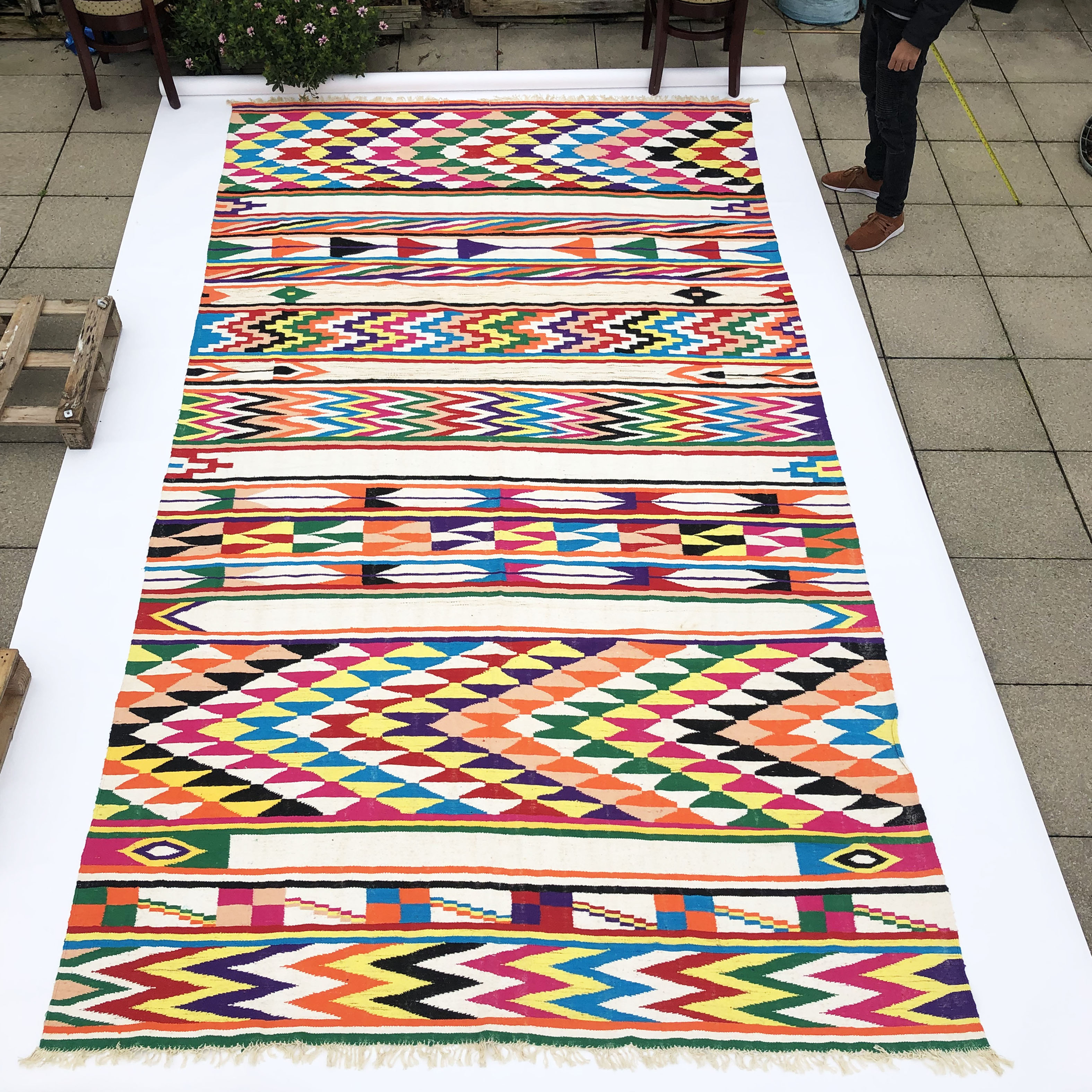 XXL Vintage Handmade Algerian Berber Ethnic Bohemian Antique Carpet - Area Rug 399x217