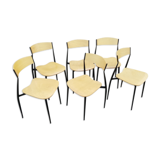 Set of 6 vintage metal and wood chairs