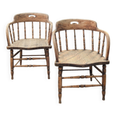 Paire de fauteuils anglais capitaine