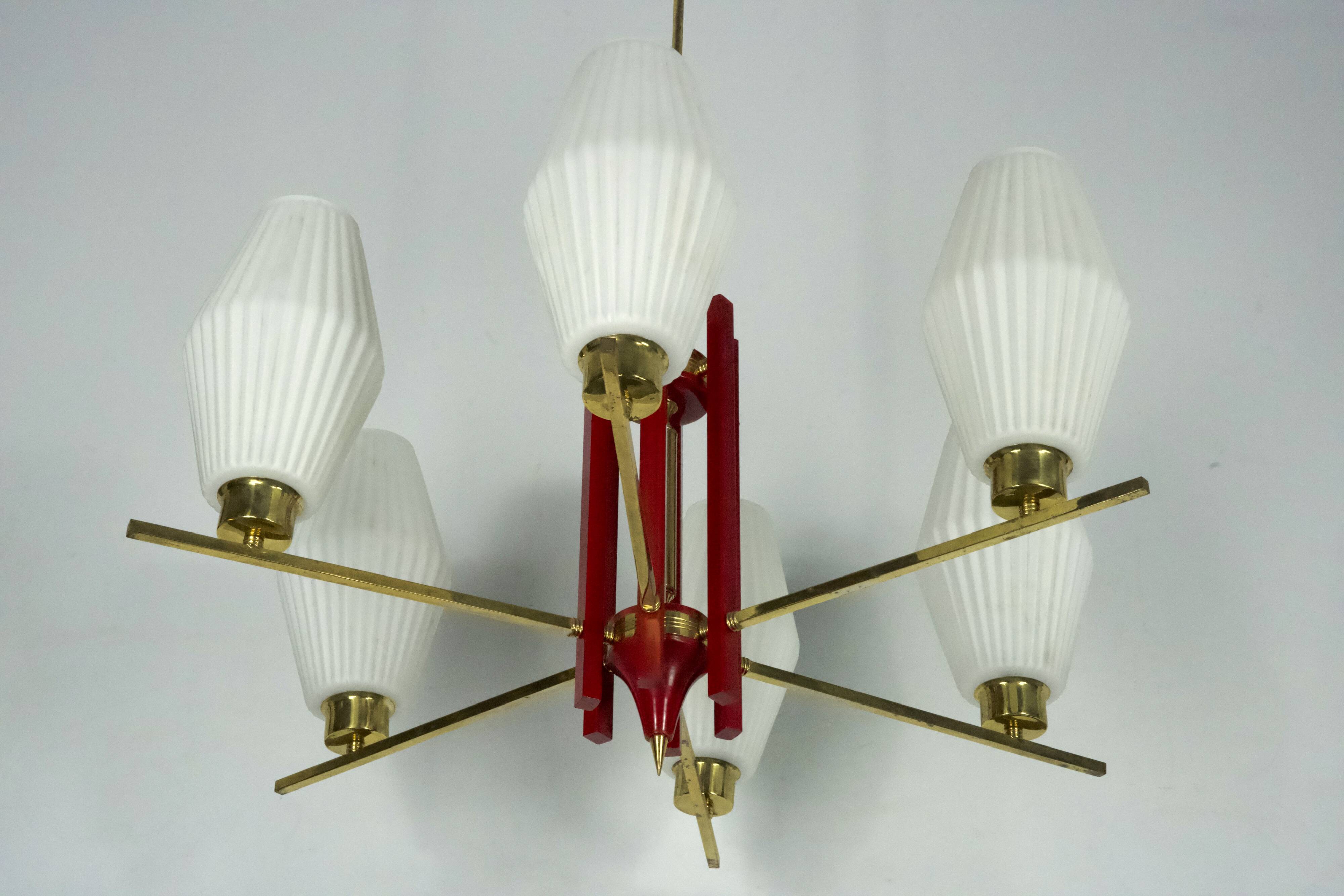 Large Mid-Century Arredoluce Monza manner chandelier. 1950s Italian design
