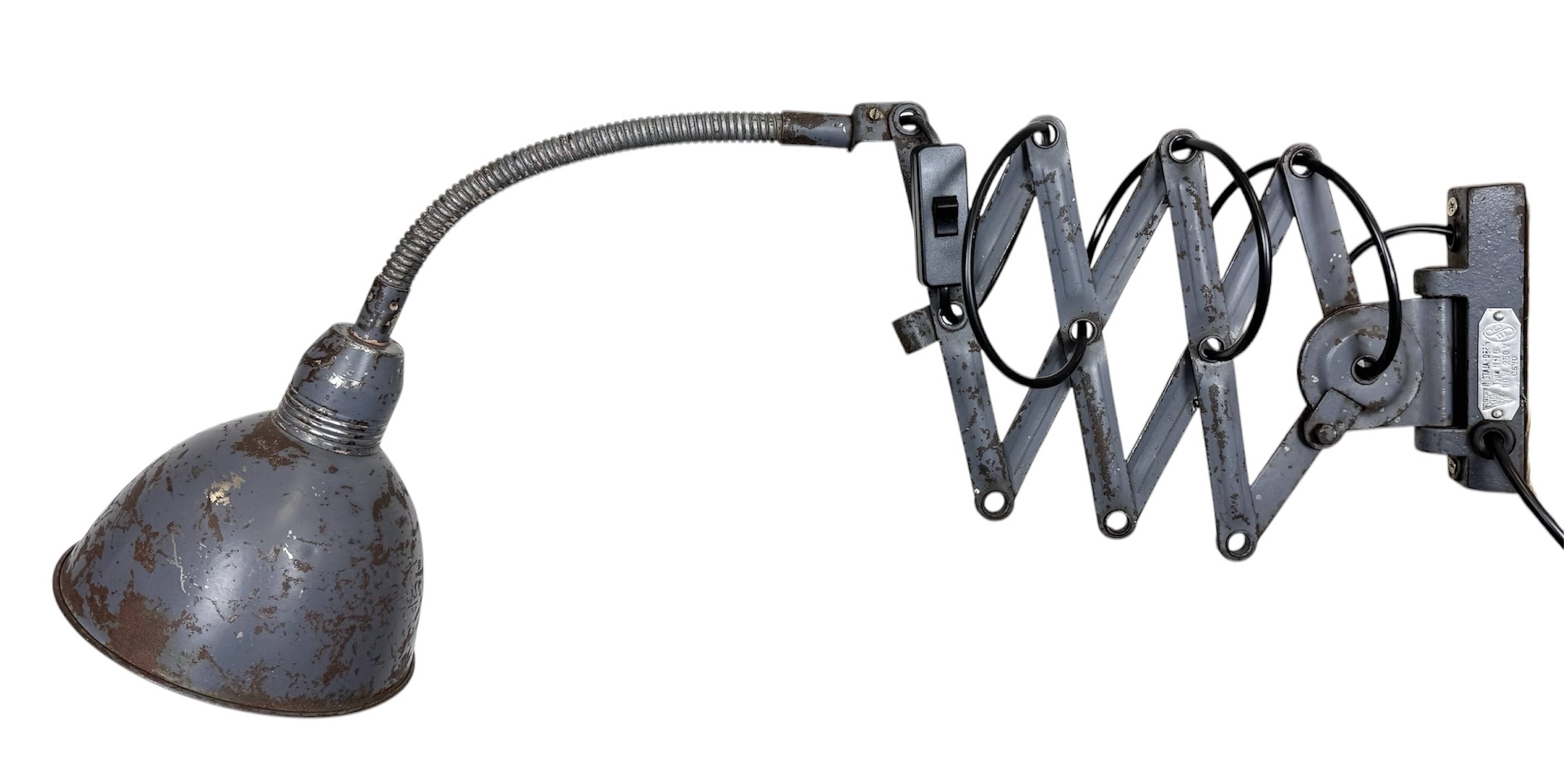 Grey Industrial Scissor Wall Lamp from Elektroinstala, 1960s