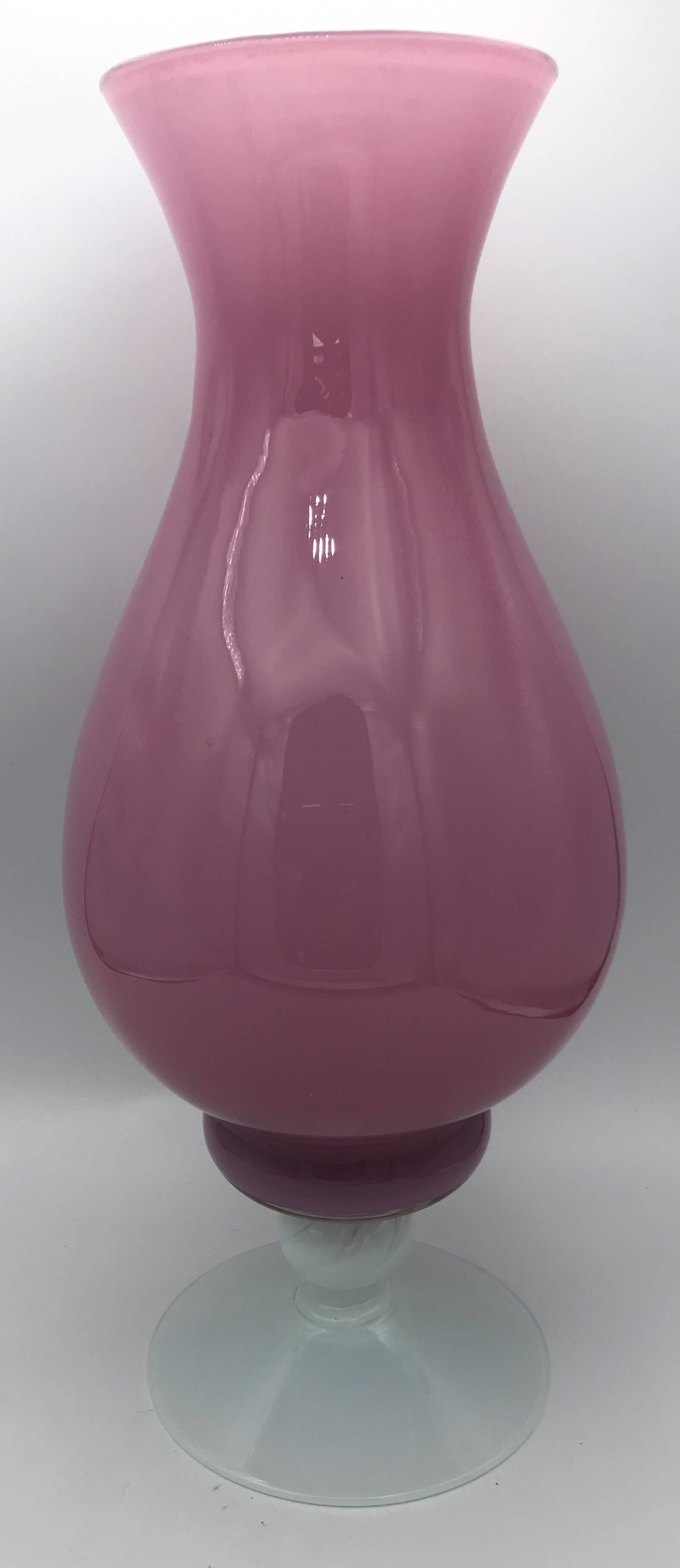Vintage vase in pink opaline on white foot 36.8 cm