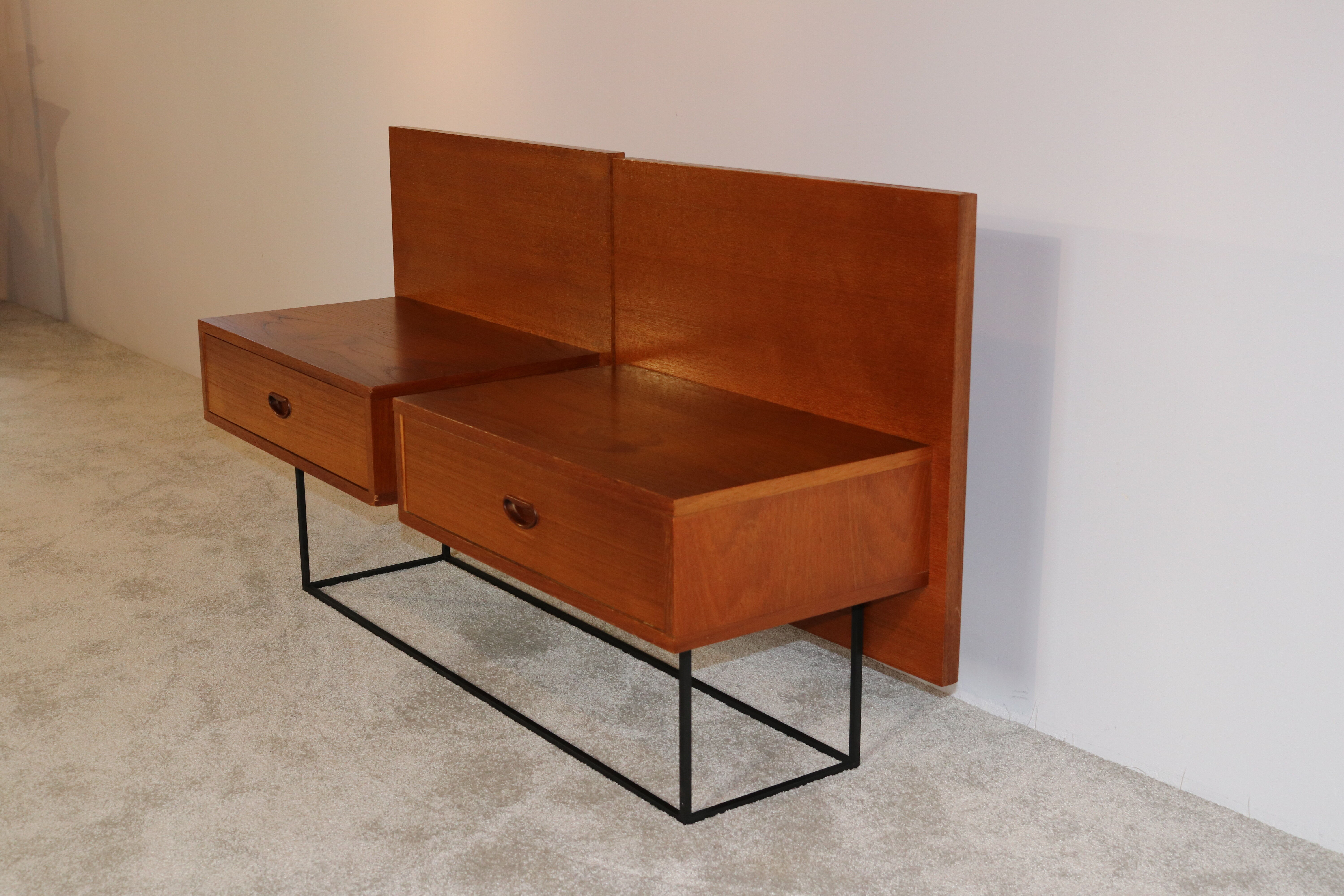 Floating bedside tables in teak veneer - Belgium - 1960's