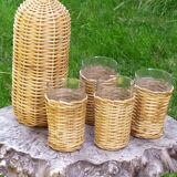 Rattan bottle and glasses