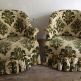 Paire de fauteuils crapaud vert et crème