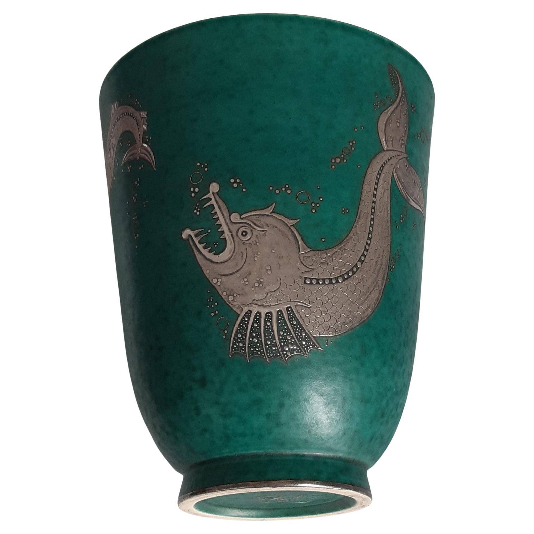 Wilhelm kage 'argenta' ceramic vase for gustavsberg sweden 1940s marked