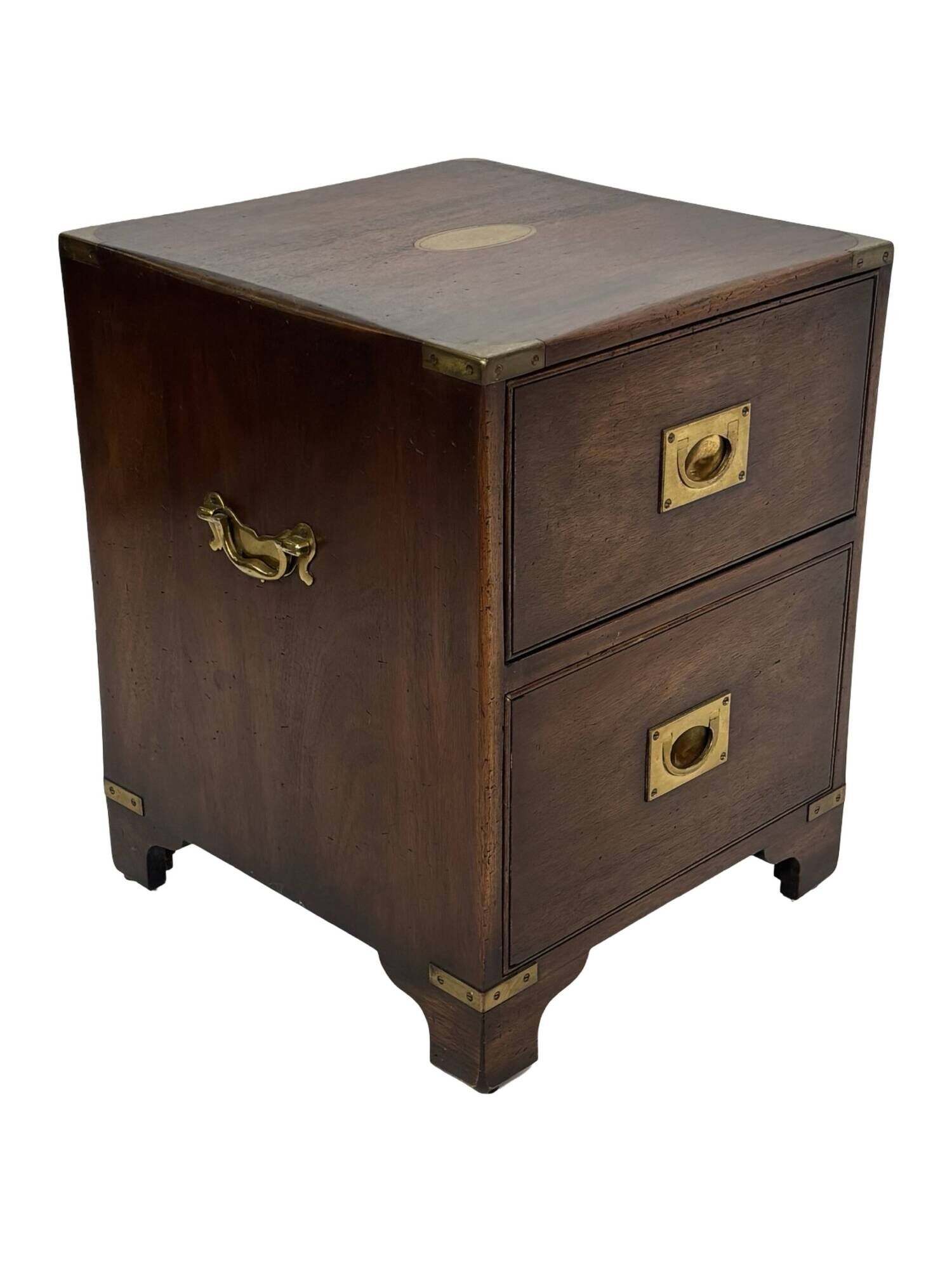 Vintage set of wooden bedside tables in military campaign style design