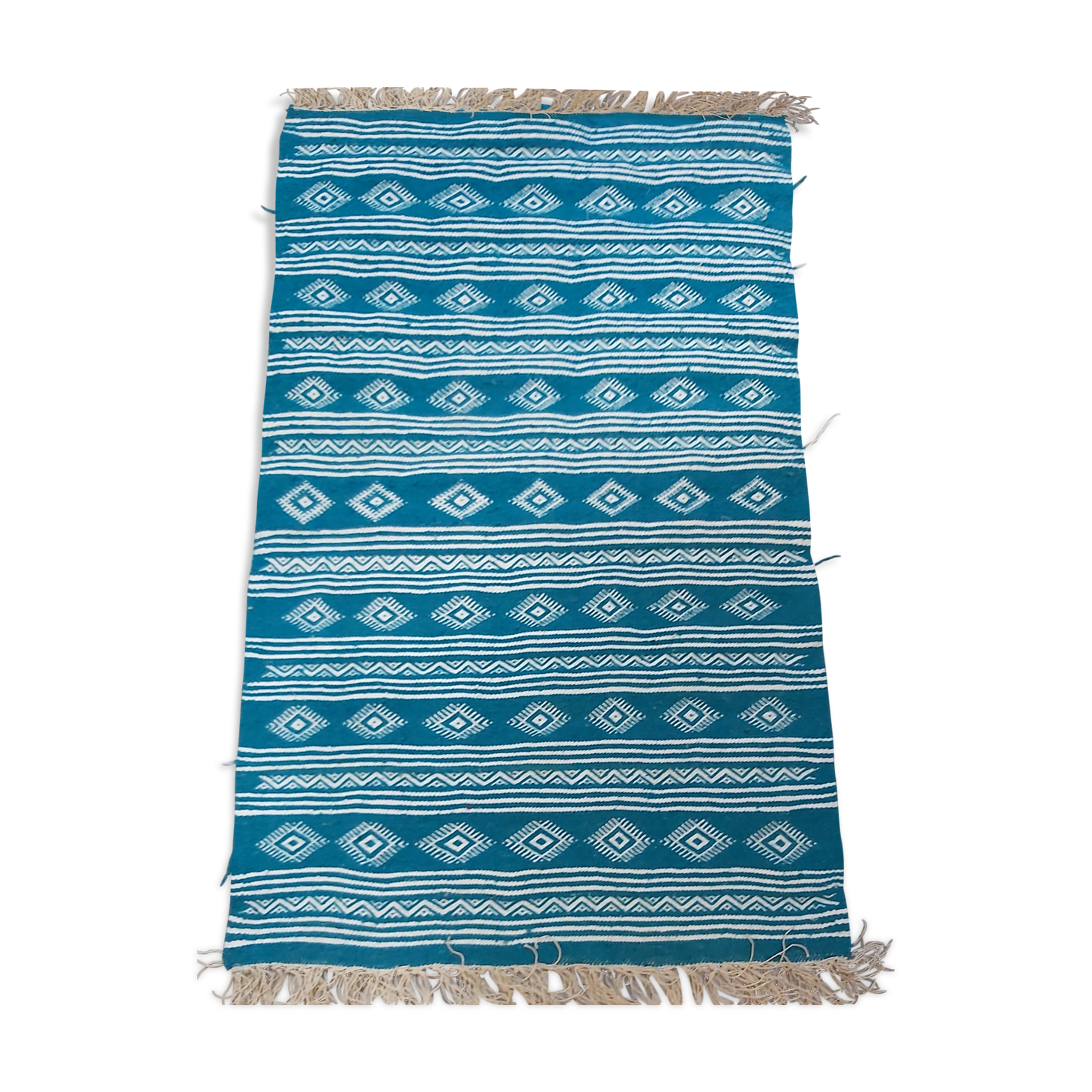Traditional Berber blue and white kilim rug 115cm-70