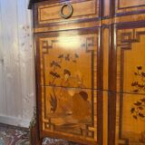 Commode Transition oriental marquetry, 1920s, black marble