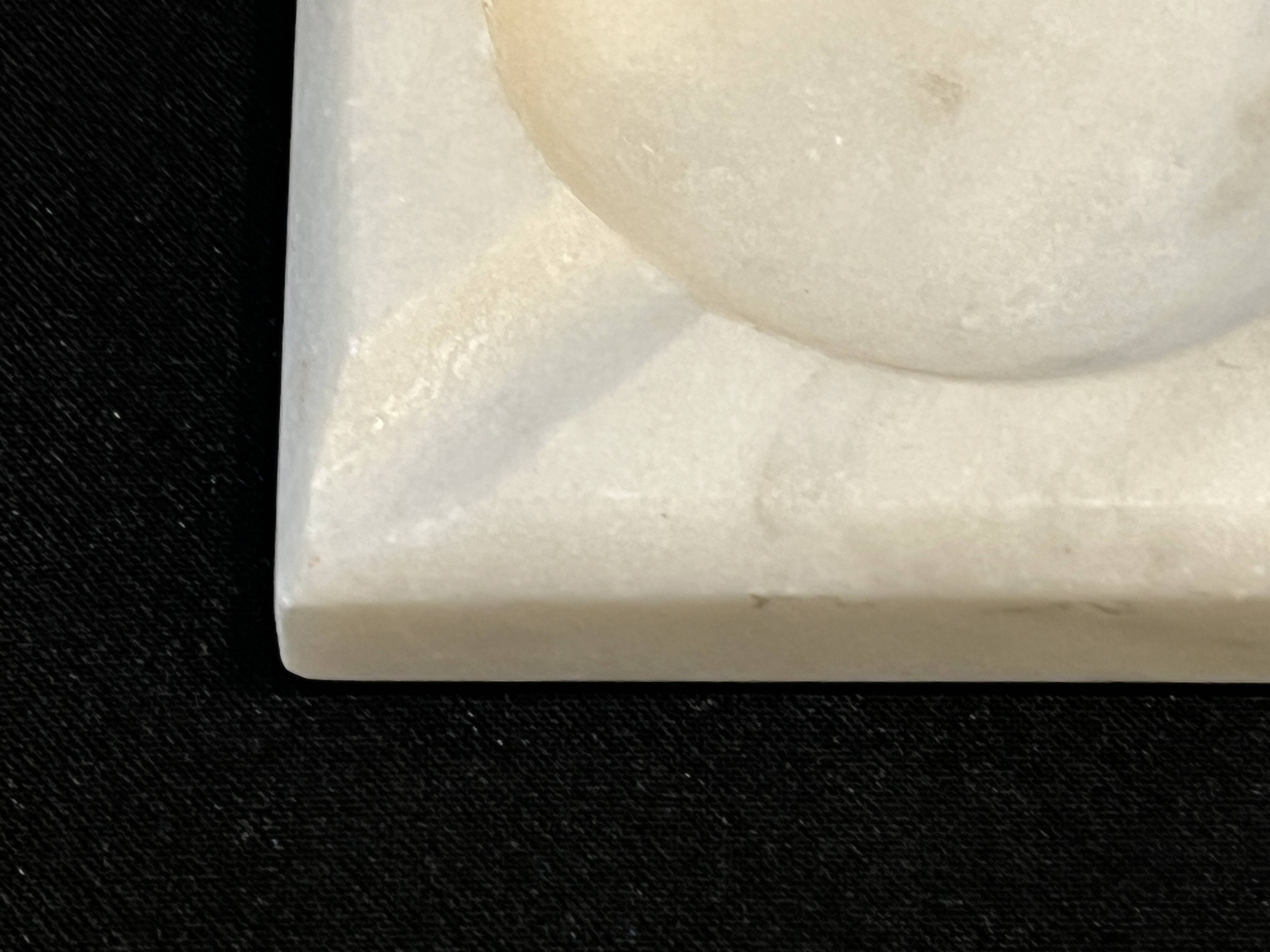Vintage ashtray in white marble square 1970s Carrara Italy