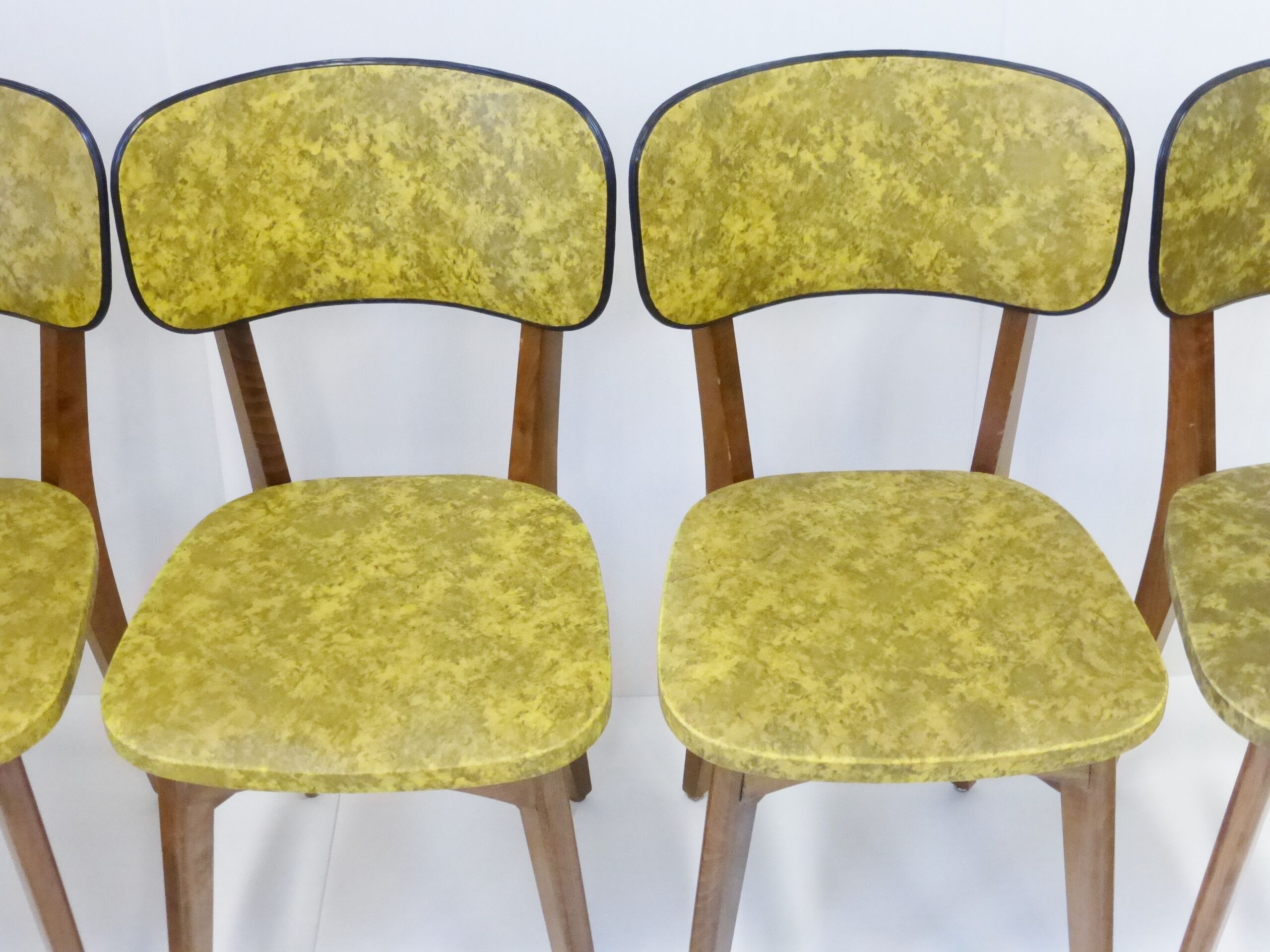 Set of 4 chairs yellow & black camouflage 1950 vintage rockabilly 50s French bistro chairs