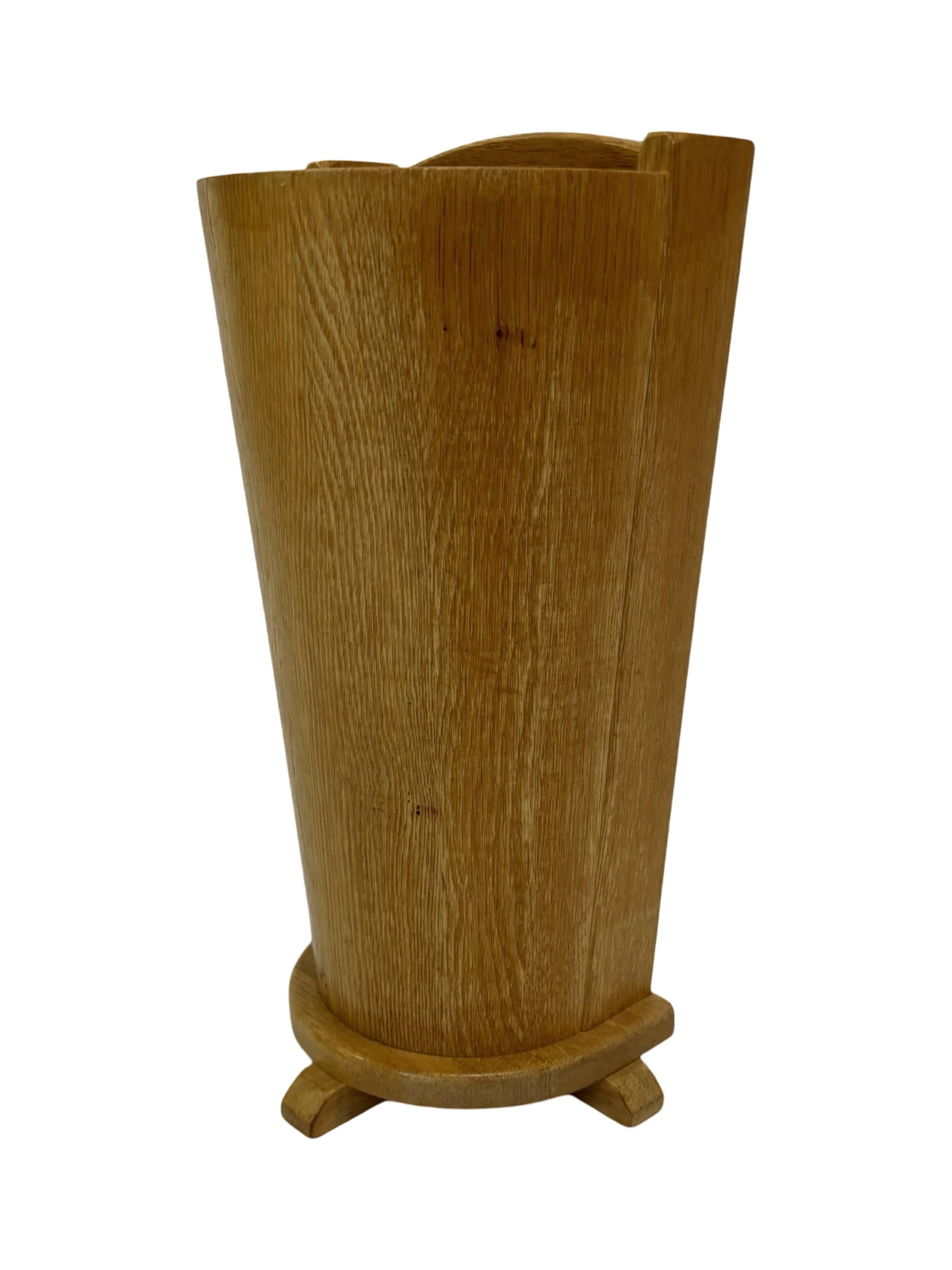Vintage umbrella holder in oak basket storage design of the 1960s minimalist design