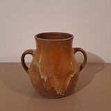 Vintage glazed stoneware jug - rustic two-handled craft