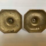 Pair of old brass polygon candlesticks
